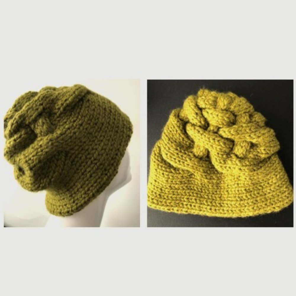 NEW Handmade Oversize Chunky Wool Hat, Criss-Cross Cable Crown